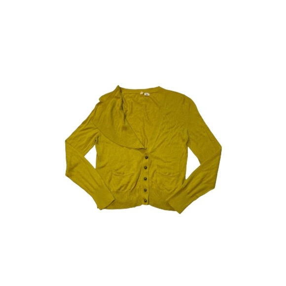 Anthropologie Moth Yellow Asymmetrical Ruffle Cardigan - Women’s Size Medium - Picture 1 of 8